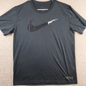 Nike Dri Fit Tshirt Mens Size Large Charcoal Grey Block Swoosh